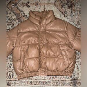 Beige Cropped Puffer Jacket